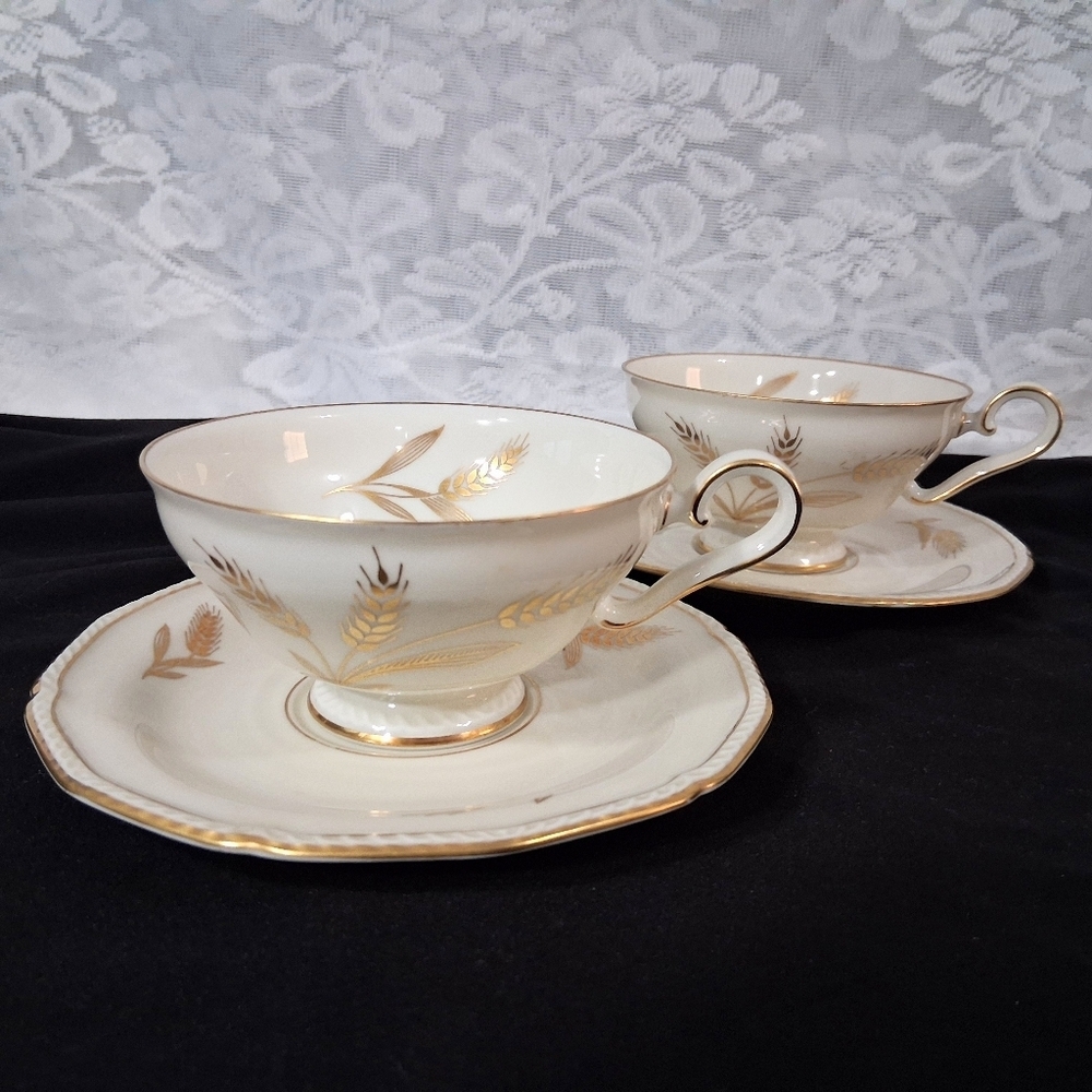 Vintage Teacups Royal Tettau Germany US Zone Wheat Sheaf 24k Trim China Pair